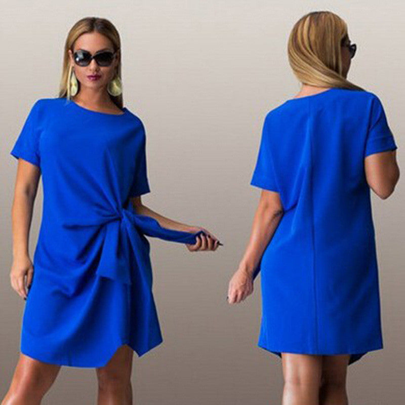 Online discount shop Australia - HOT Big size 6XL Summer woman dress fashion bow solid patchwork Dresses Casual plus size women clothing 6xl Fat MM dress