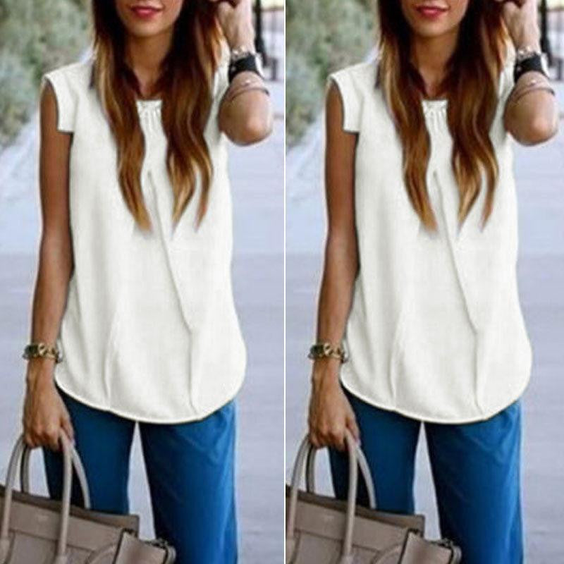 Women T Shirts Fashion Solid O-neck Short Sleeve Casual Chiffon Tops Tees For Ladies