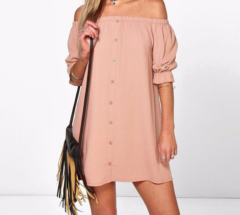 Women Off Shoulder Mini Party Dress Casual Loose Half Sleeve Strapless Dresses Plus Size Long Tops