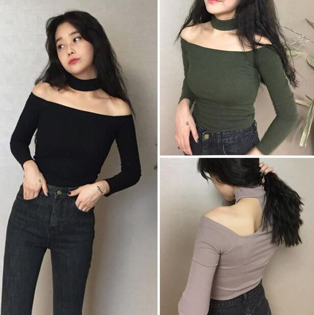 Online discount shop Australia - Sexy strapless tight-fitting girls long-sleeved shirt