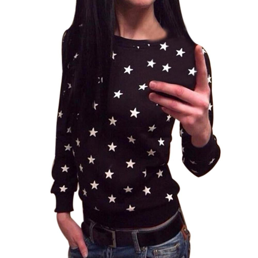 Women Hoodies Code Long Sleeve Star Print Pullover Sweatshirt Jumper Tops unicorn