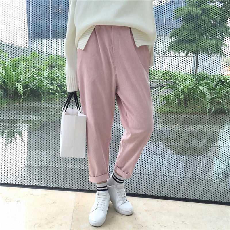 Online discount shop Australia - fashion casual loose corduroy elastic waist pantyhose harem pants for women