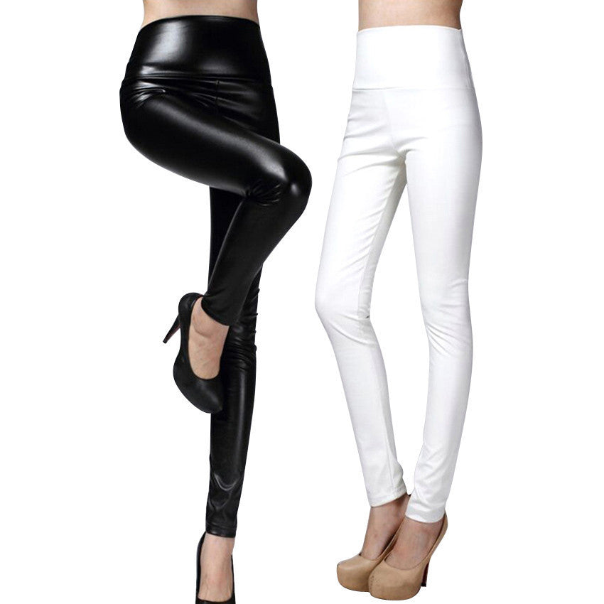 Online discount shop Australia - High Quality PU Leather Pants Women Winter female high waist elastic pu leather fleece stretch Slim women pencil pants