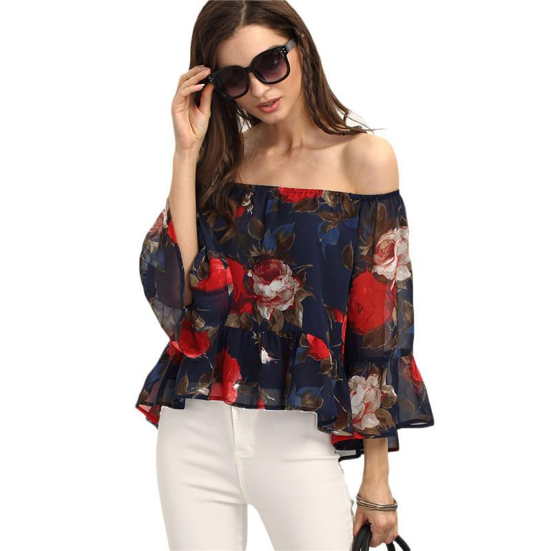 Womens Tops Ladies Three Quarter Length Off The Floral Blouse