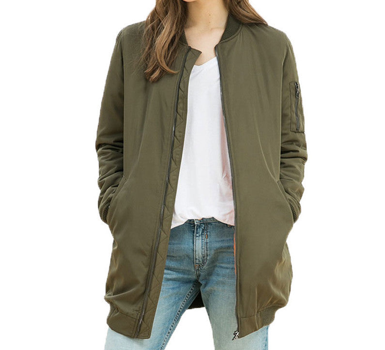 Online discount shop Australia - long jackets and coats female coat casual long section of solid color bomber jacket women