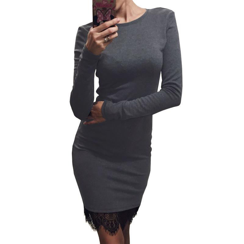 Online discount shop Australia - Kaywide Lace Patchwork Women Dress O Neck Casual Bodycon Party dresses With Tassel Plus Size Long Sleeve Ladis Dress Vestidos