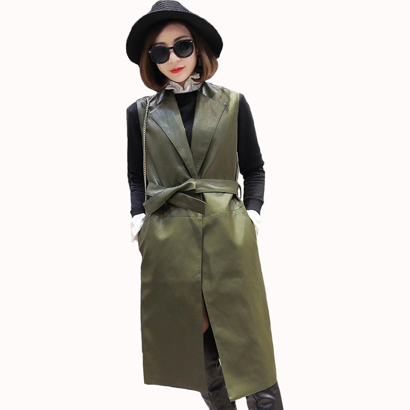 Leather Suede Sleeveless Jackets Women Basic Coat Long Outerwear Clothing Female Slim Fashion Coats