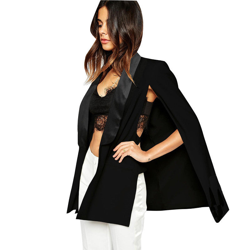Online discount shop Australia - Fashion Women Solid Black Elegant No Buckle Sexy Luxury Cloak Suit Shawl Jackets