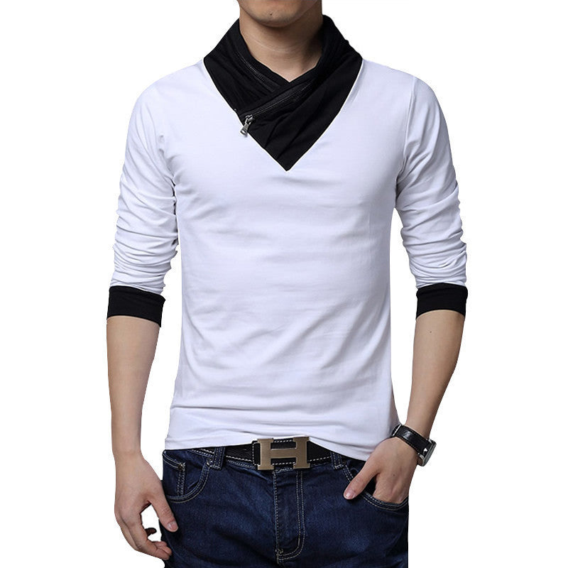 Online discount shop Australia - Fashion Brand Irregular Collar Slim Fit Long Sleeve T Shirt Men Trend Casual Men T-Shirt Cotton T Shirts M-5XL