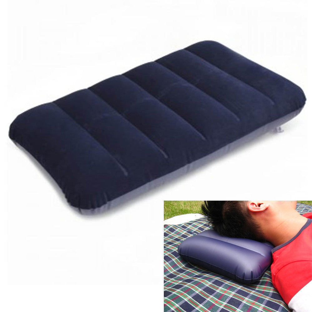 Outdoor Travel Folding Air Inflatable Pillow Dark Blue Portable Flocking Cushion for Office Plane el