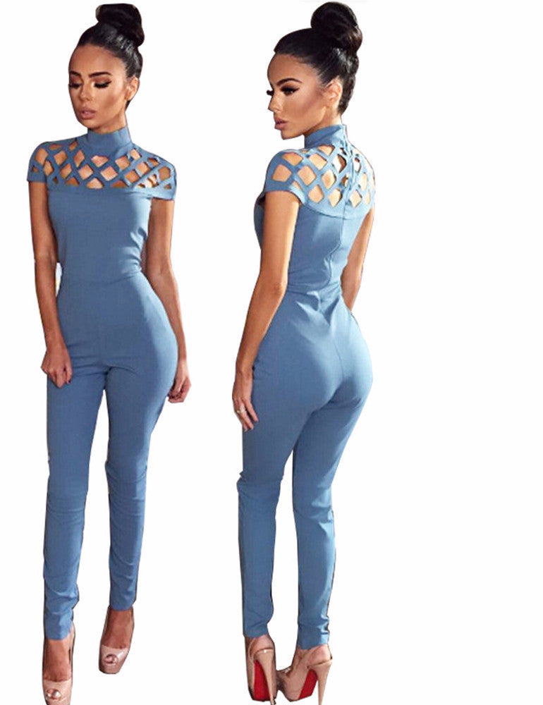 Rompers Womens Jumpsuit Elegant High Neck Cut Out Tight Club Party Women Bodycon Jumpsuit Bodysuit Overalls