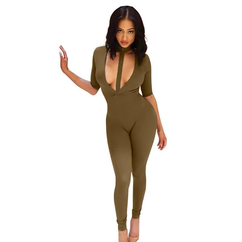 women Jumpsuit Romper lady Half Sleeve bodysuit playsuit women Deep V-neck Trousers long pants in womens clothes