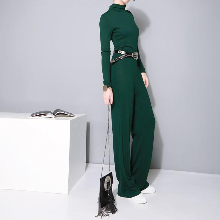 thin section high-necked long-sleeved wide leg pants female AS15406S