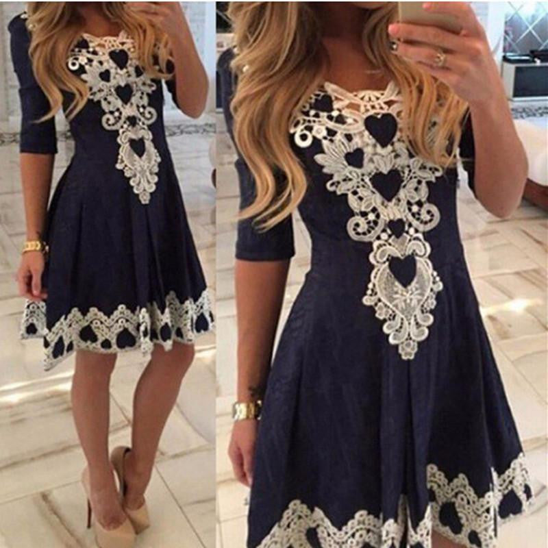 Womens Evening Party Lace Dress Fall Half Sleeve Casual Dresses Brazil