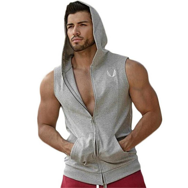 Stretchy Sleeveless Shirt Casual Fashion Hooded Gyms Tank Top Men bodybuilding Fitness Clothing