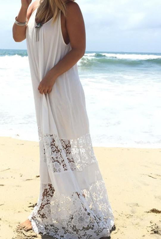 Women Long Maxi Dress Summer Lace Patchwork Vestidos Casual Loose Strapless Beachwear Plus Size XS-5XL