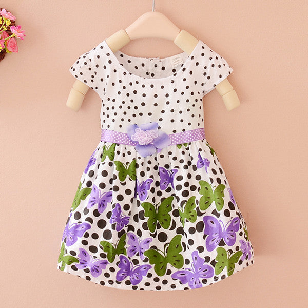 Online discount shop Australia - Baby Girls Kids Short Sleeve Dress Polka Dots Butterfly Princess One-piece Dresses New