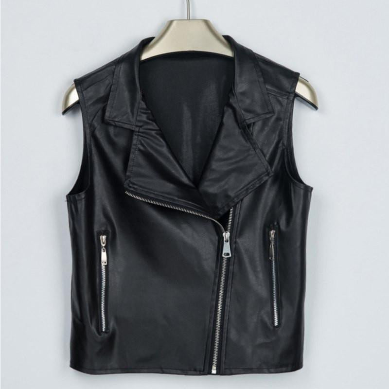 Women Short Jacket Motorcycle Leather Vest Sleeveless Short Design Slim Vest Female