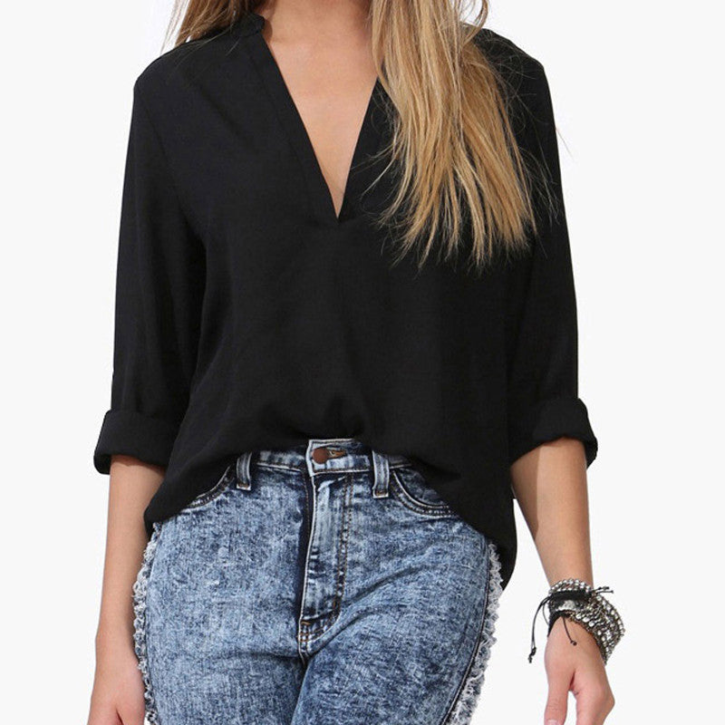 Online discount shop Australia - chiffon women long Sleeve plus size V neck blouse Casual blouses women tops Shirt
