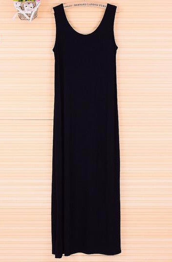 Dress Women Maxi Dress Solid O neck Sleeveless Modal Casual Dress Eleg