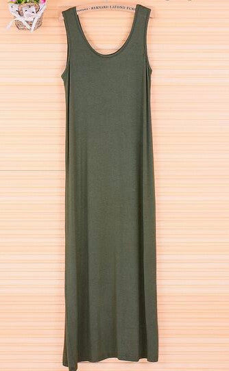 Dress Women Maxi Dress Solid O neck Sleeveless Modal Casual Dress Eleg