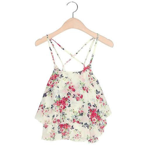 Crop Tank Top Print Chiffon Sleeveless Women Camis Cropped Ladies Spaghetti Strap Flower Floral Blouse Fashion