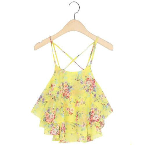 Crop Tank Top Print Chiffon Sleeveless Women Camis Cropped Ladies Spaghetti Strap Flower Floral Blouse Fashion