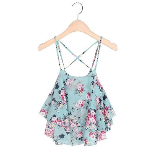 Crop Tank Top Print Chiffon Sleeveless Women Camis Cropped Ladies Spaghetti Strap Flower Floral Blouse Fashion