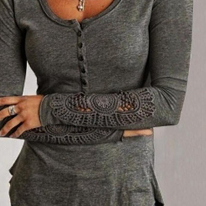 Women Embroidery Crochet Lace Sleeve Hollow Blouses Casual Solid O Neck Blouse Shirt Plus Size Tops