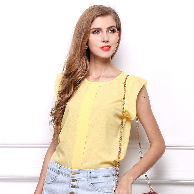 Online discount shop Australia - Fashion Women Clothing Candy Color Office Lady Style Women Blouses Shirt Tops Butterfly Sleeve Chiffon