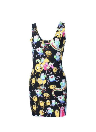 Women casual dress adventure time Tartan Red Neon simpsons print women dress bodycon punk dress