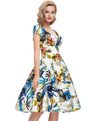 Summer Dress Vintage Rockabilly Dresses Jurken 60s 50s Vintage Big Swing Floral Pinup Short Long Audrey Hepburn Dresses