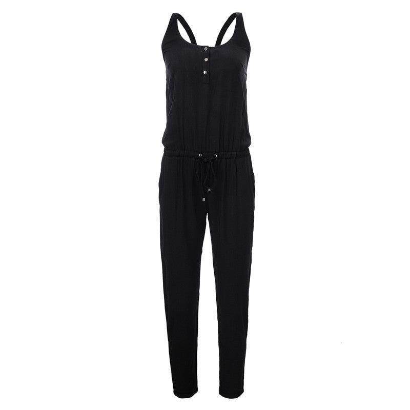 Online discount shop Australia - GLO-STORY Brand Elegant Womens Rompers Jumpsuit Casual Solid Bodysuit Sleeveless Crew Neck Long Playsuits Plus Size