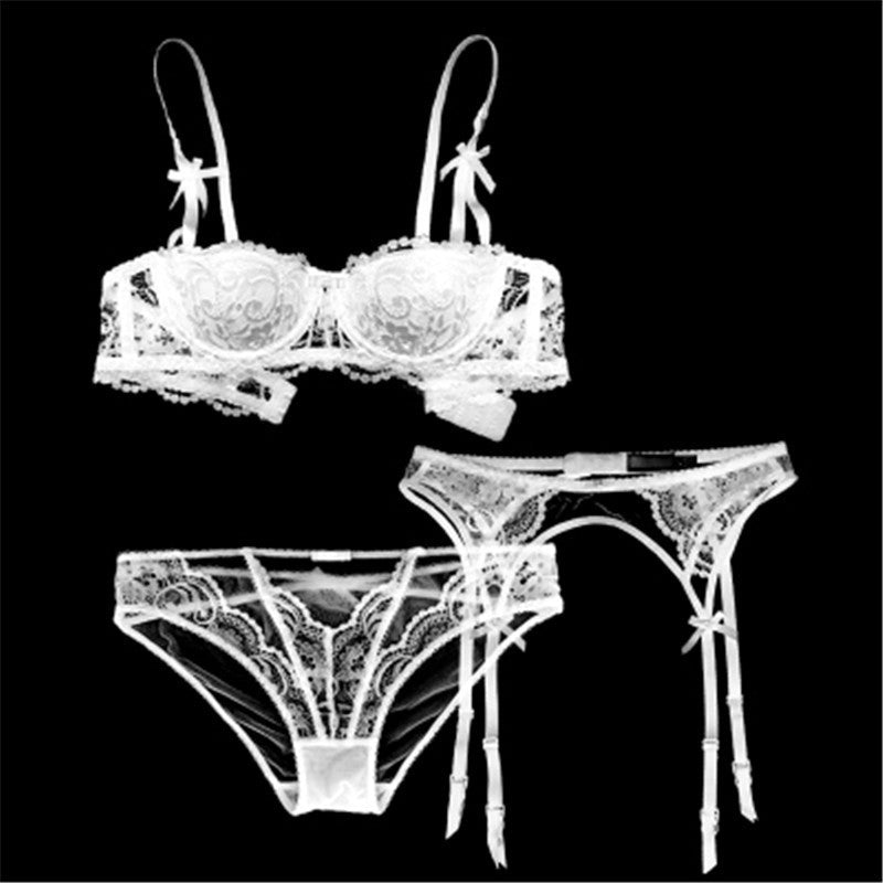 Online discount shop Australia - half a cup sexy lace bra sets for women bra+panties+Garters 3 piece/lots