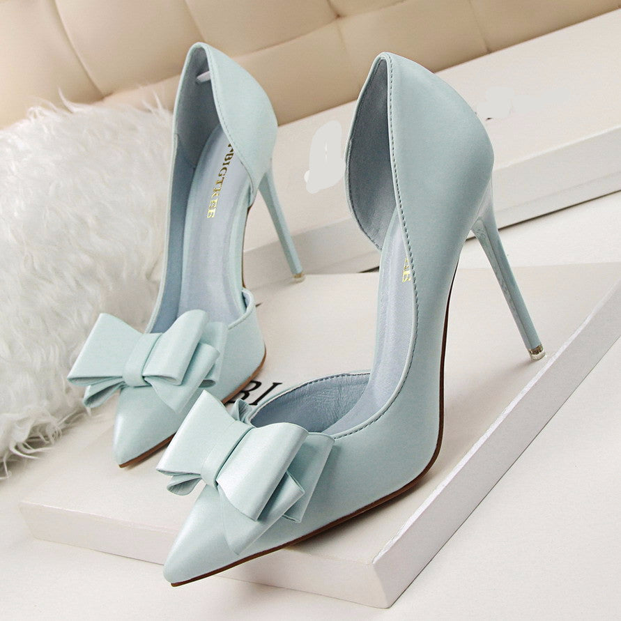 Women Pumps Sweet Bowknot High-heeled Shoes Thin Pink High Heel Shoes Hollow Pointed Stiletto Elegant G3168-2