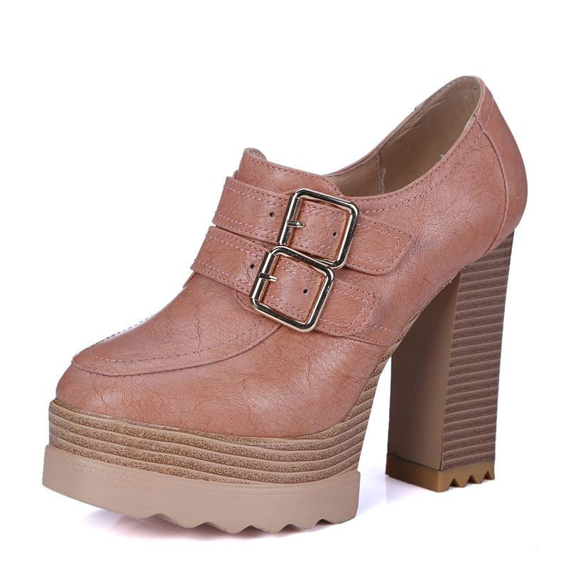 Thick High Heeled Pumps Round Toe Lacing Female Platform Shoes Casual Office Lady Shoes Square Heeled