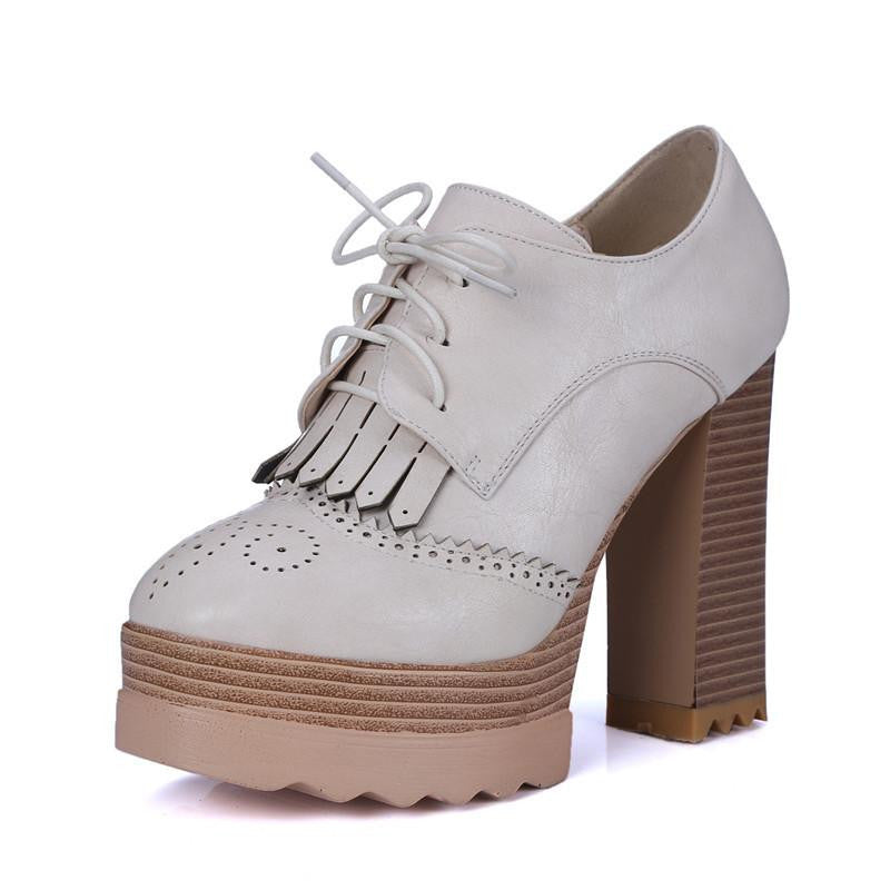 Thick High Heeled Pumps Round Toe Lacing Female Platform Shoes Casual Office Lady Shoes Square Heeled