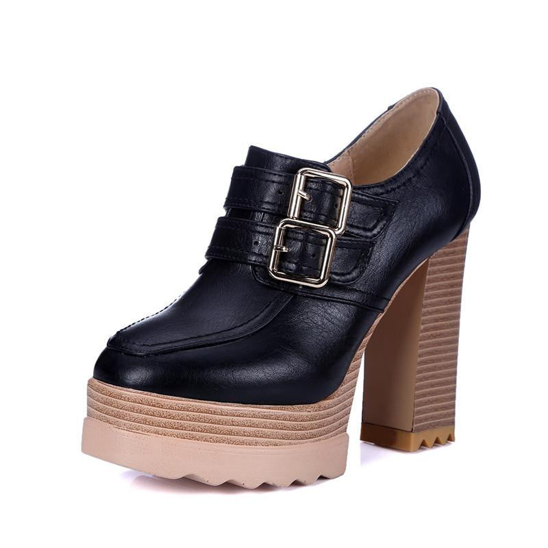 Thick High Heeled Pumps Round Toe Lacing Female Platform Shoes Casual Office Lady Shoes Square Heeled