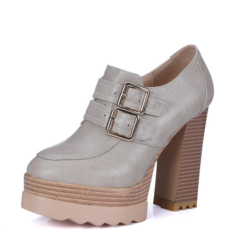 Thick High Heeled Pumps Round Toe Lacing Female Platform Shoes Casual Office Lady Shoes Square Heeled