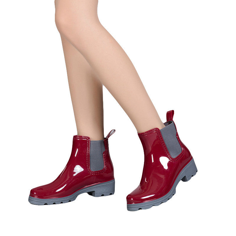 Platform Rain Boots Ladies Rubber Ankle Boots Low Heels Women Boots Slip On Flats Shoes Women Plus Size 36-41 XWX3577