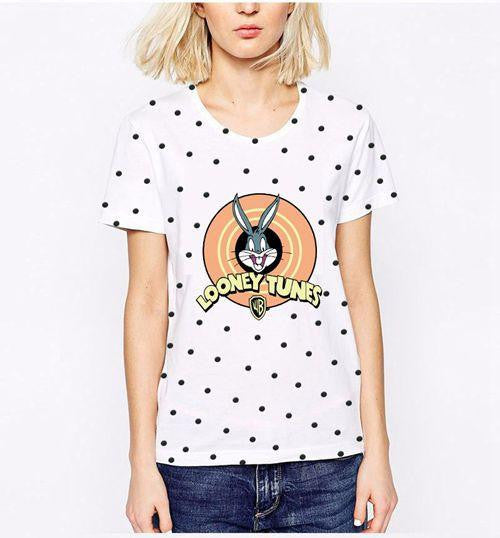 Women's T-Shirt Polka Dots Clothes Shirt O-neck Cartoon Print Casual Short Sleeve Bottming Tops