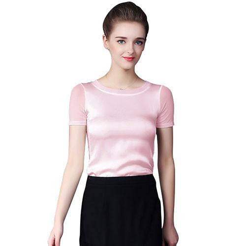Shirts Women Imitation Silk Blouses Short Sleeve Tops Female Elegant Clothing For Women Clothes 089