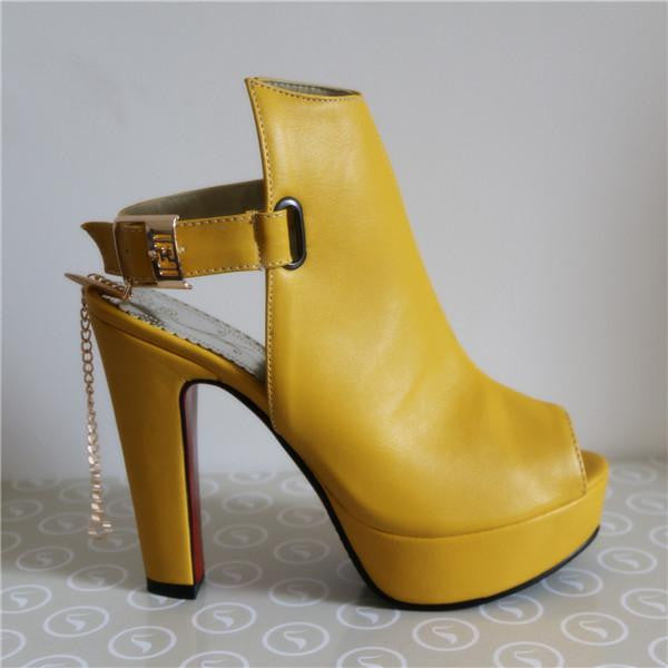 Shoes Women Pumps Peep Toe Gladiator Chunky High Heels Platform Female Chains Sequined Yellow