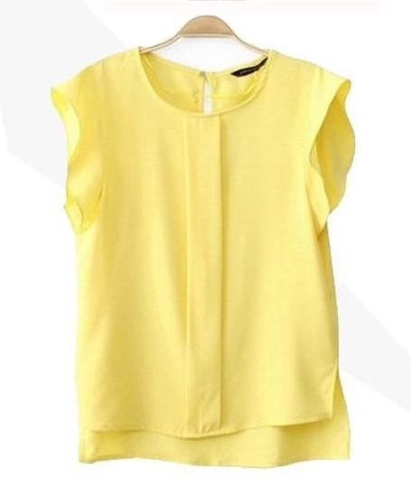 Womens Blouses Chiffon Clothing Lady Blouse Shirt Fashion Ruffle Short Sleeve 4 Colors Tops OL Blouse