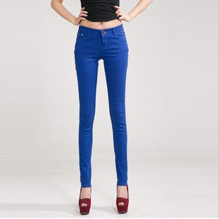 Online discount shop Australia - Fashion Pencil Jeans Woman Candy Colored Mid Waist Full Length Zipper Slim Fit Skinny Women Pants WKP004