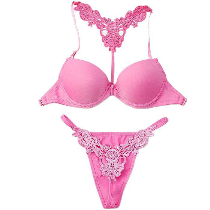 front closure beauty sexy bra set smooth surface push up bra with thongs lingerie women underwear sets Pink