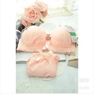 Style Cute Girls Underwear Bra Suit Female Push Up Thick Small Chest Cotton Lace Bra Set