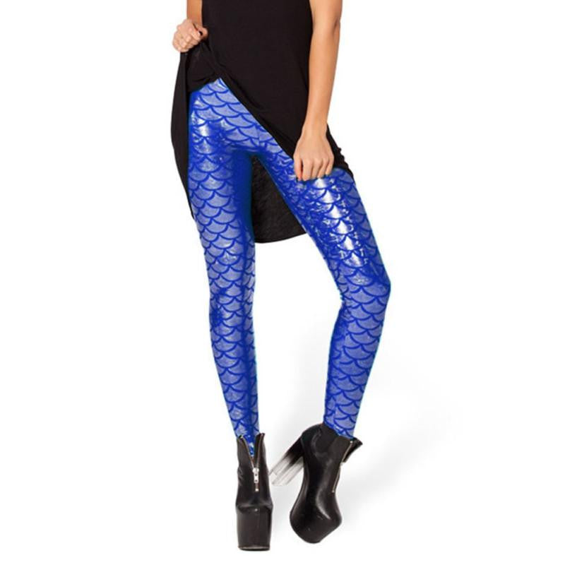 Women Holographic Mermaid Fish Scale Metallic Geometric Stretch Legging Pant