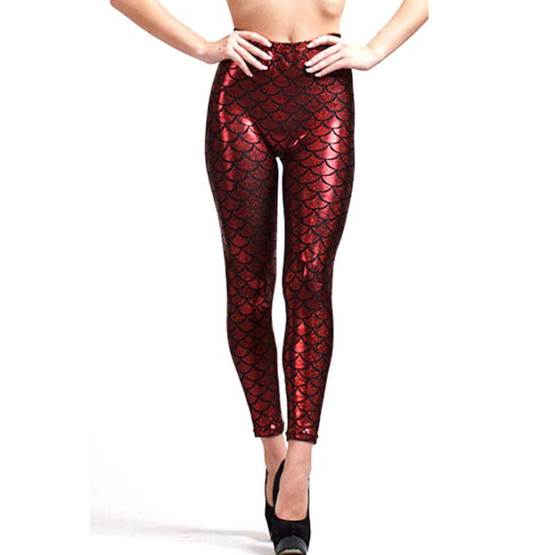 Women Holographic Mermaid Fish Scale Metallic Geometric Stretch Legging Pant