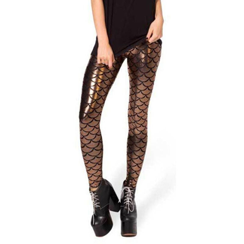 Women Holographic Mermaid Fish Scale Metallic Geometric Stretch Legging Pant